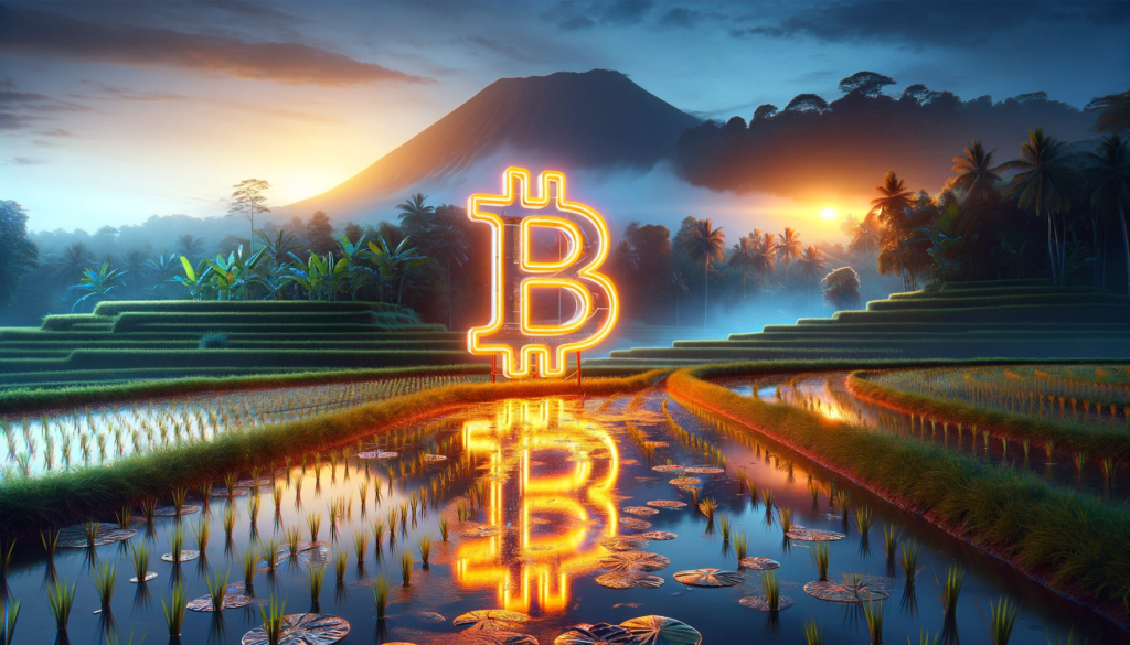 bitcoin sign in the rice field