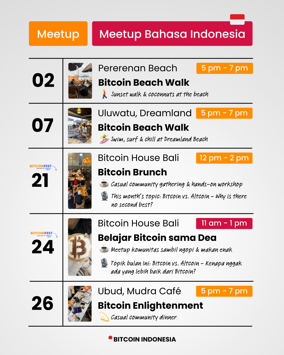 Bitcoin House Bali detailed Overview of all Meetups in August