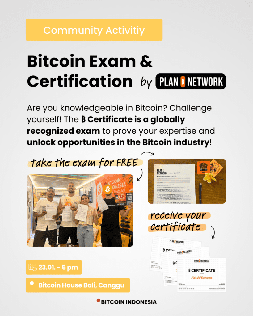 Plan B Network B Certificate Exam at the Bitcoin House Bali with around 100 people