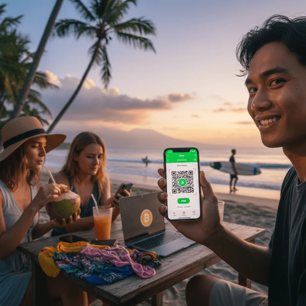 How to Buy Bitcoin in Bali and How to Sell Safely: A 2026 Guide on Bitcoin (& Crypto) in Bali 3 Man uses Bitcoin in Bali